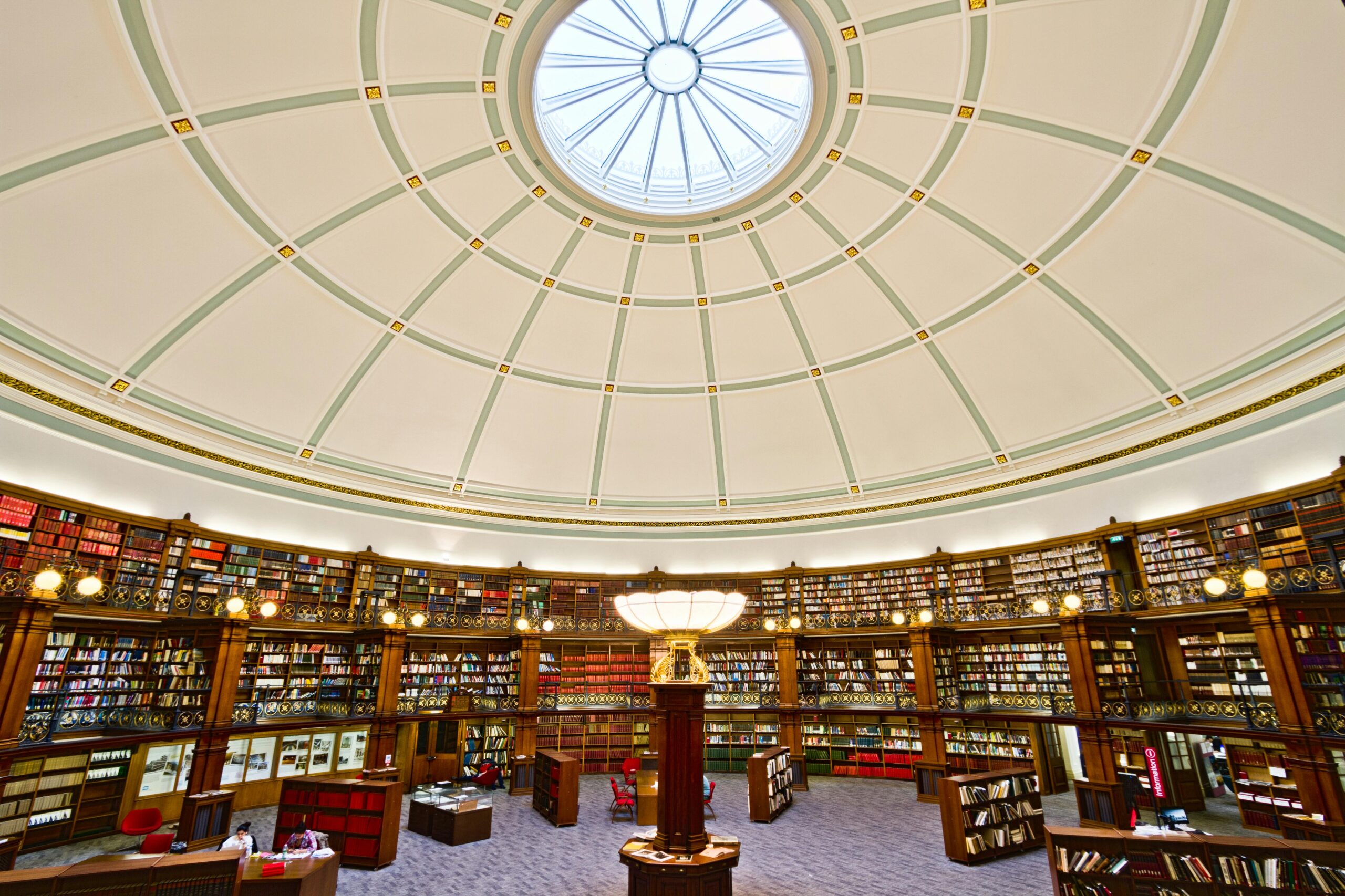 Stunning view of Picton Reading Room's dome at Liverpool Central Library.
